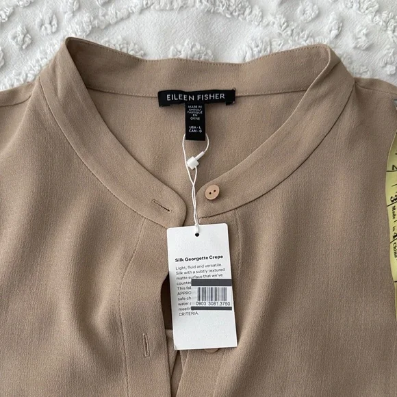 Eileen Fisher - Mandarin Collar Silk Button-Up Shirt - L - Picture 9 of 11